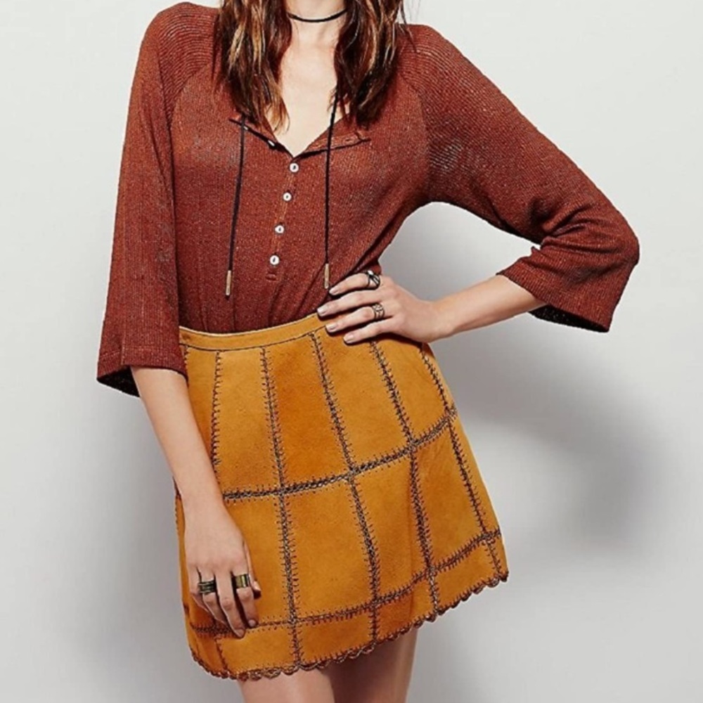 Free People Piece Out Suede Mini Skirt